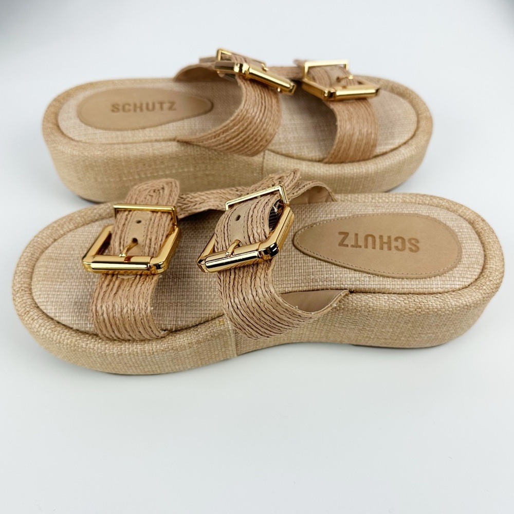 SCHUTZ Raffia Platform Slide Sandals - Picture 2 of 9